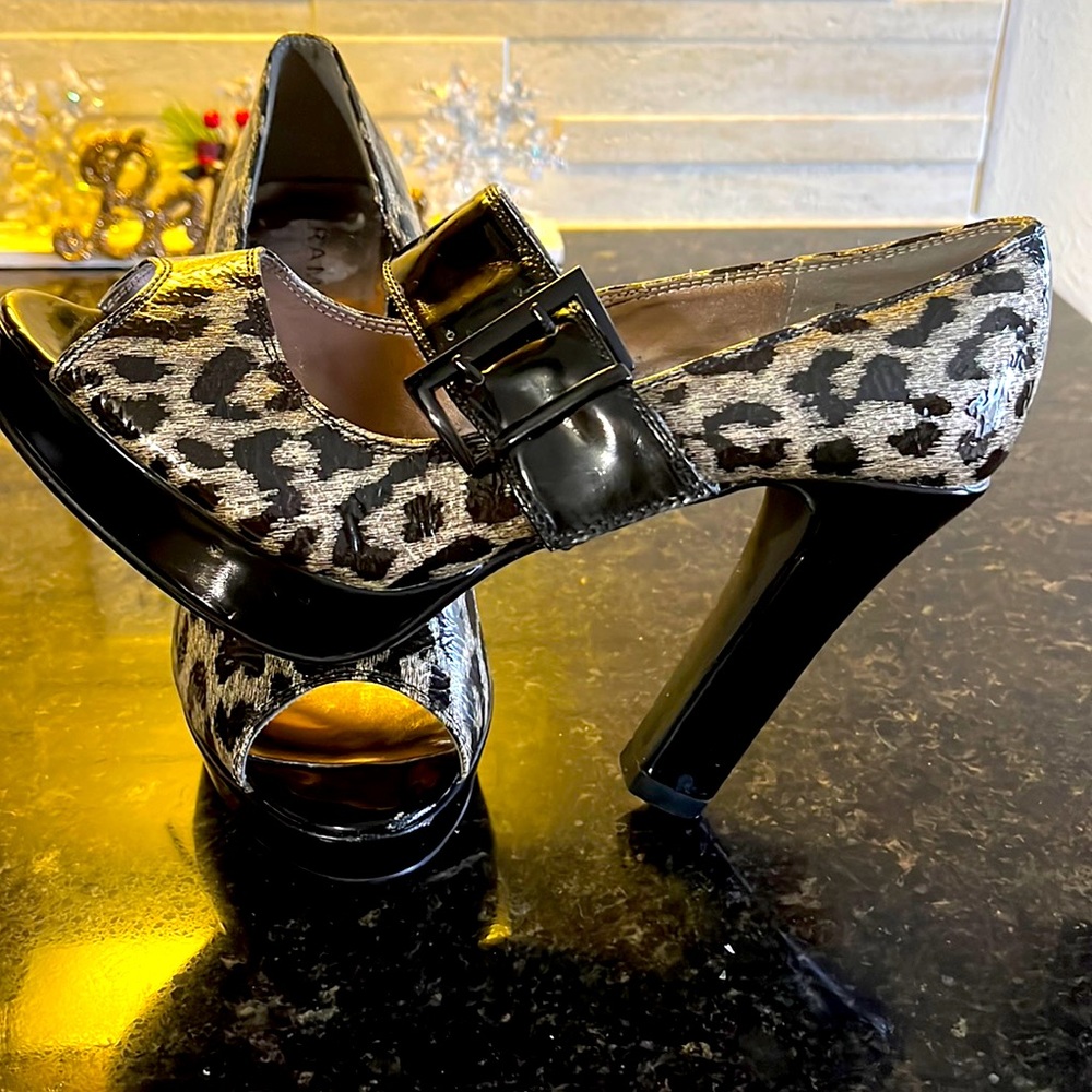 Rampage silver and black cheetah Chunky open toe 4inch heels